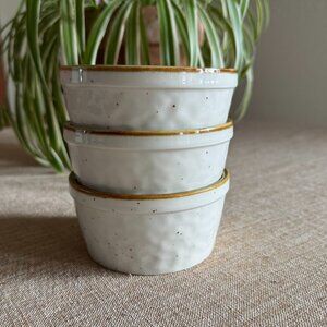 3 Ramekins Speckled Ceramic Souffle Dishes with Brown Rim | Baking, Creme Brulee